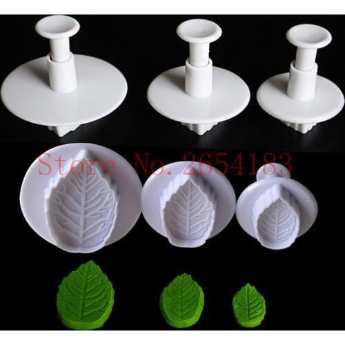 3PCS Mulberry Leaf Plastic Plunger Cutter Fondant Cake Mold Cupcake Cookie Pastry Biscuit Decoration Baking Tool FQ2032