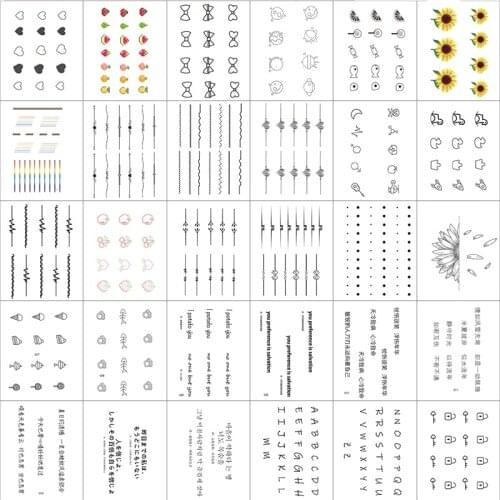 30pcs/set Fake Tattoo Sticker Sunflower Line Dot Small Sexy Temporary Tatoo for Woman Girl Finger Hands Body Tatuajes Temporales