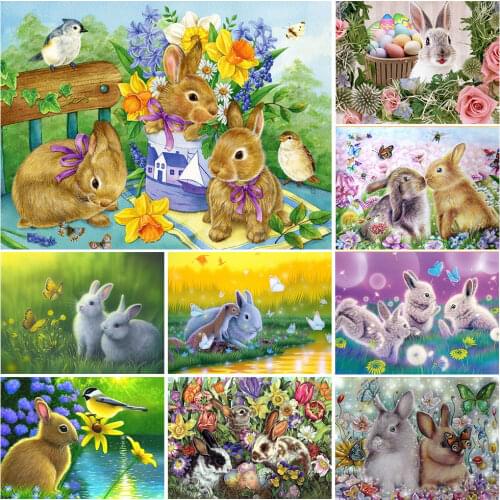 5D DIY Diamond Embroidery Cute Rabbit Full Square Round Animal Diamond Painting Mosaic Picture Of Rhinestone Decor For Home