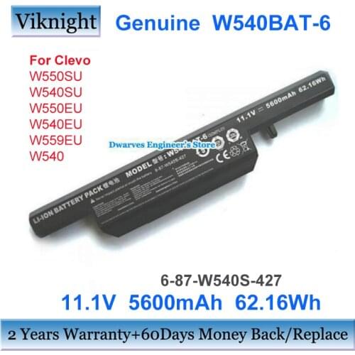 Original W540BAT-6 Battery for Clevo W540 W540EU W54EU W550 W550EU W55EU Laptop W540BAT-6 Battery 5600mAh 62.16Wh High Quality