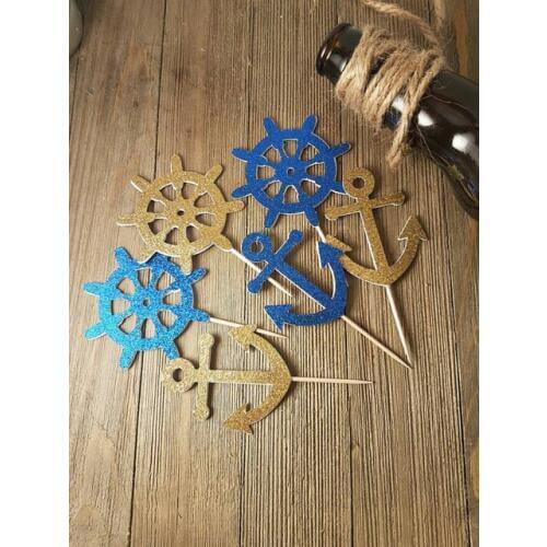 Glitter anchor cupcake toppers Nautical baby shower decor nautical wedding sea party toothpicks