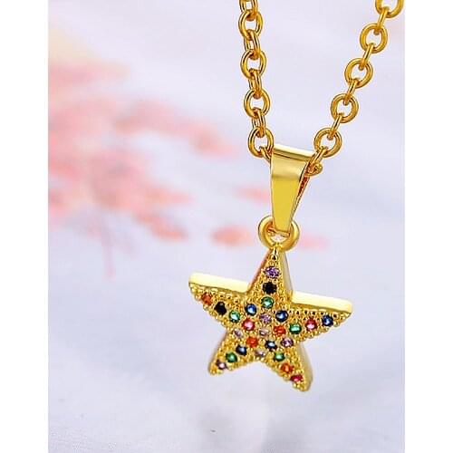 Bohemian Starfish Necklace Colorful Zircon Gold-Plate Copper Micro-Paved AAA Charming Jewelry Stainless Steel Chain High Quality