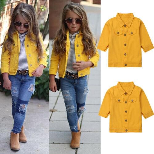 1-6Y Toddler Baby Kids Girls Denim Coats Long Sleeve Autumn Spring Jacket Button Outerwear Tops Children Costumes