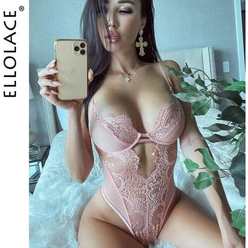Ellolace Bodysuit Women Lace Overalls For Women Hollow Out Bodycon Sexy Bodys See Through Body With Neckline Dropshipping