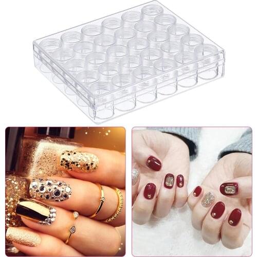 Nail Art Storage Box Clear Plastic Bead Jewelry Storage Containers with 30pcs Small Round Jars Clear Plastic Bead Storage Tool