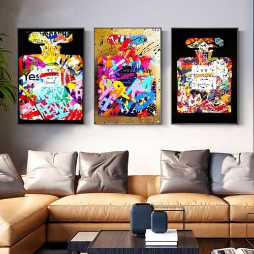Graffiti Perfume Bottle Canvas Painting Luxury Fashion Posters and Prints Graffiti Art Wall Pictures for Living Room Home Decor