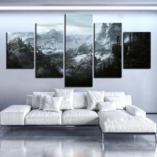 HD 5 piezas lienzo pintura Elder Scrolls V Skyrim juego carteles e impresiones imágenes para pared de salón arte decoración
