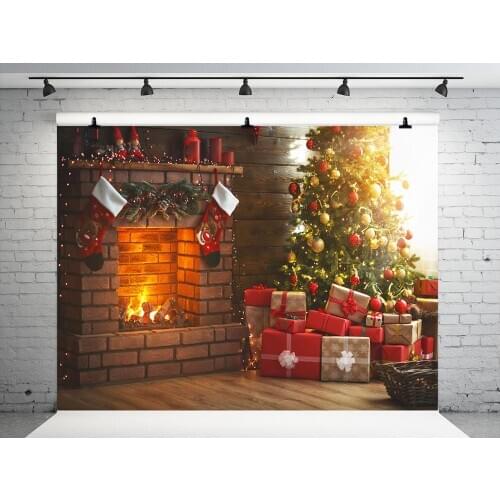 VinylBDS Indoor Christmas Photography Backgrounds Fireplace Christmas Decorations For Home Gift Toy Children Studio Background