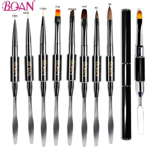 BQAN Dual Ended Nail Art Brush Acrylic UV Gel Extension Builder Flower Painting Pen Brush UV Gel Remover Spatula Stick Manicure