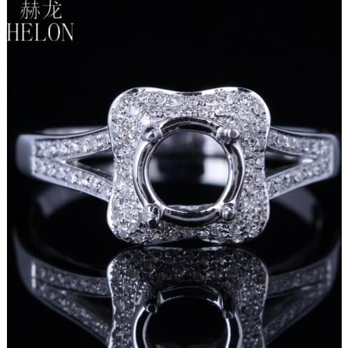 HELON Round 6-6.5mm Solid 14K White Gold VVS/DEF Lab Grown Moissanite Diamond Semi Mount Engagement Ring Women Fine Jewelry