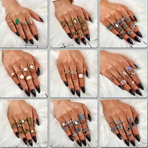 21 Patterns Fashion Vintage Ring Set Femme Stone Midi Finger Rings Boho Women Jewelry Knuckle Ring Set Jewelry Gift