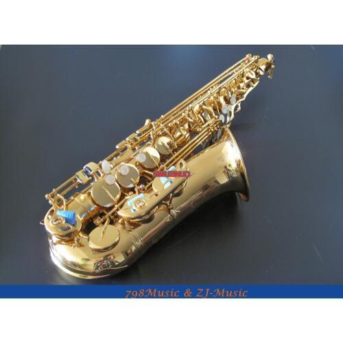 Lacquer Gold Eb Alto Saxophone High F# With-White Pearl Buttons