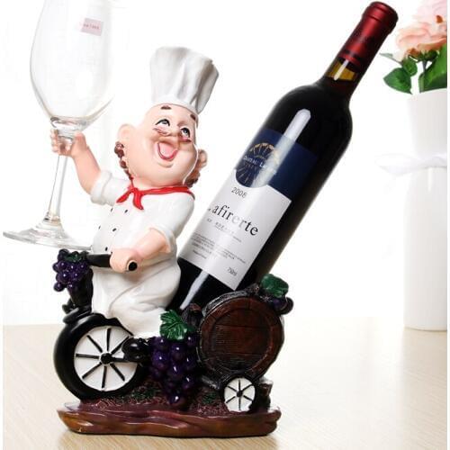 [MGT] Chef Bottle Rack Decorative Tabletop Cook Cask Wine Bottle Holder Goblet Stand Beverage Barware Ornament Craft Accessories