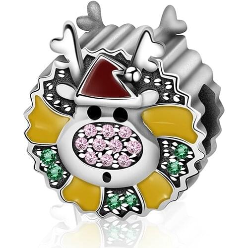 New Original 100% 925 Sterling Silver Passionate Santa Claus Powder zirconium Enamel Beads Fit Women Charm Bracelet RE041-RE060