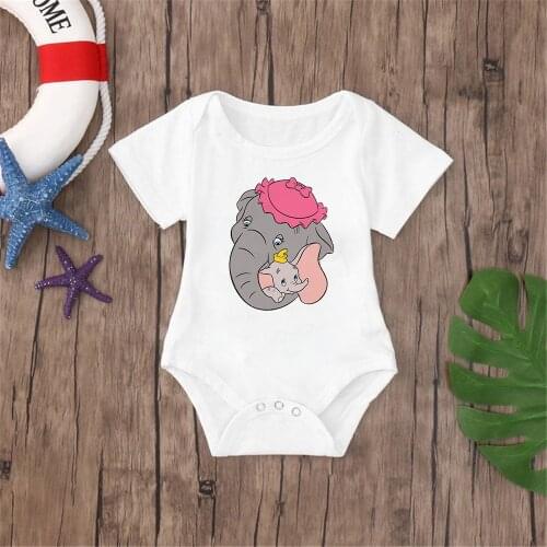 New Kawaii Baby Clothes Newborn Dumbo Summer Short Sleev Disney Jumpsuit Baby Boys Romper O-neck White Romper For Little Girls