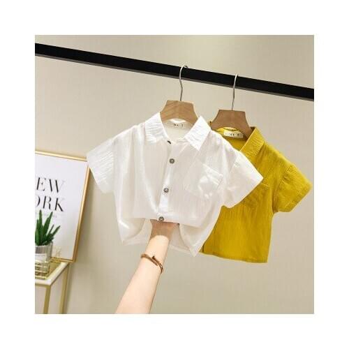 2-6 years childrens clothing shirt boy baby spring and summer new childrens cotton trendy solid color half-sleeve shirt tide