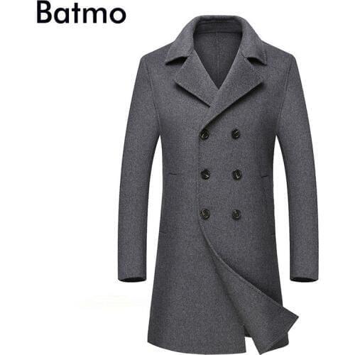 Batmo 2018 new arrival high quality Double Breasted Double side wool casual long trench coat men,mens long parka,plus-size AL06