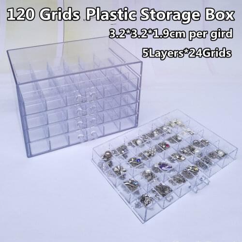 120 Grids Acrylic Storage Box for Decor Art Nails Organizer Jewelry Case 5 Layers Rhinestones Beads Container Earrings Display