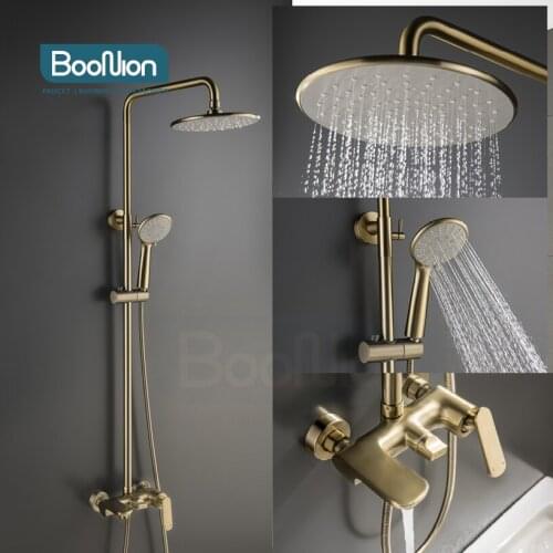 Boonion Brushed gold Brass Luxury multi-function shower Faucets Bathroom Shower Set Diverter Mixer Valve Hot and coldSystem