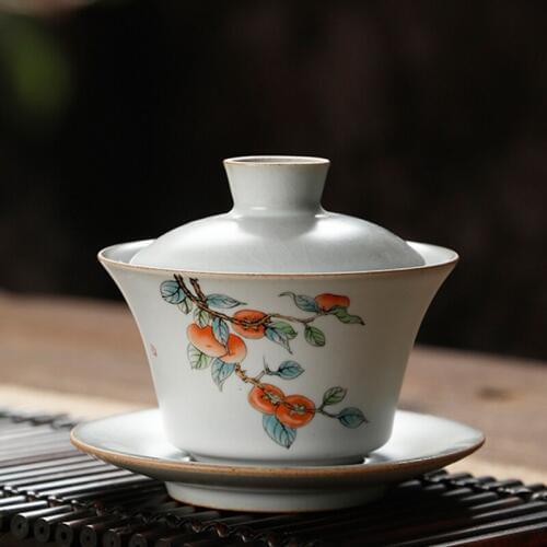 Ru Kiln Open Three Pieces Cover Bowl Single Large Tea Cup Tea Maker Japanese Style Tea Bowl Kung Fu Tea Set Retro Hand Pot