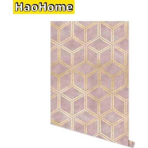 Pink Hexagon Self Adhesive Wallpaper Gold Striped Peel and Stick Wallpaper Solid Color Removable Contact Paper for Wall Decor