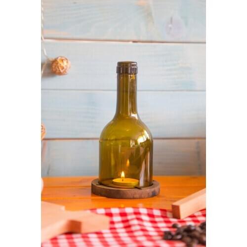 Glass candle holder wedding candlestick bottle home decor gift authentic wooden