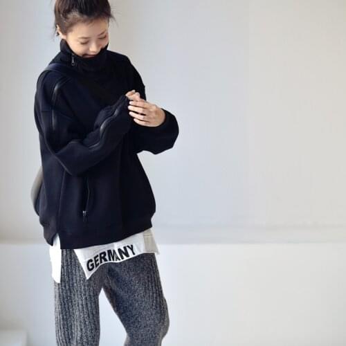 MICOCO R8051C South Korean version of the ocean style zipper design loose leisure thick short high-collar hoodie