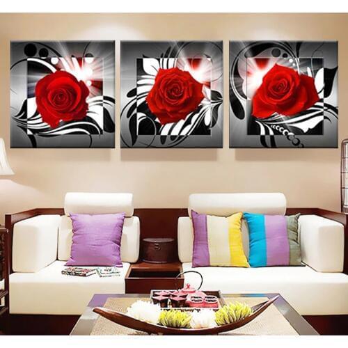 Triptych 5D DIY Diamond Painting Embroidery rose Drawing Needlework Full Square/round Diamond Mosaic Cross stitch Home Decor
