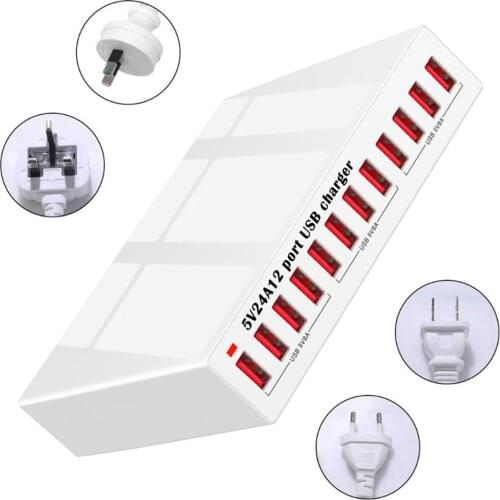 Universal 12-Port 5V 2.4A USB Charger Station Power Supply Charging Hub for Cellphone Tablet fit School Mall Hotel Shop and more