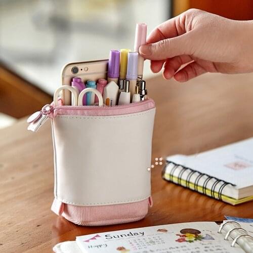 Pop-up Pencil Case Telescopic Holder Stationery Case PU Corduroy Stand-up Transformer Bag Pencil Bags Large Capacity Gift Kids