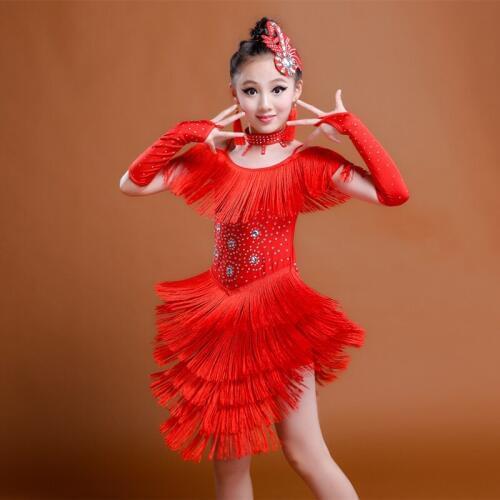 Hight Quality Girl Kids Tassel Dress for Ballroom Dancing Children Latin Fringe Dress Child Rumba Salsa Tango Dancing Costumes