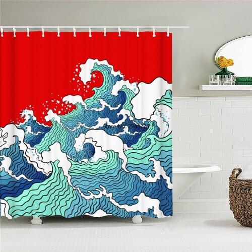 Japanese-style Waves 3D Printing Shower Curtain With Hooks Home Decoration Bathroom Curtains Waterproof polyester Fabric