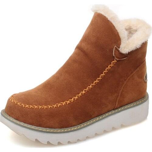 2020 Autumn Winter Women Snow Boots Round Toe Ankle Warm Plush Boots Slip-On Shoes Flats Black Beige Brown Size 34-43