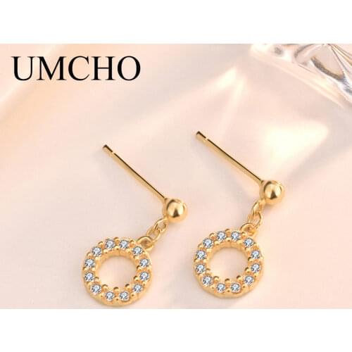 UMCHO Round Fashion 925 Sterling Silver Drop Earrings for Female Women Party Anniversary Birthday Gifts Fine Jewelry Decorations
