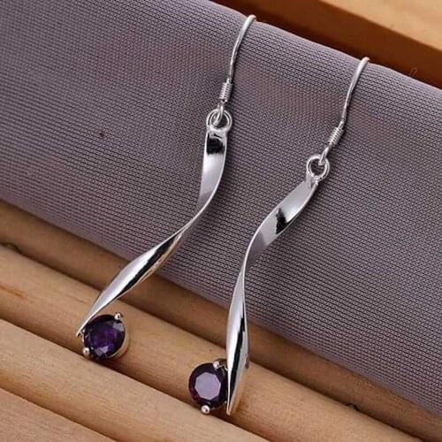Fashion jewelry Earring For Women, Plated Earrings Twisted Purple Stone Earrings E186 /MTWJEAFD UWRVUWCV silver color