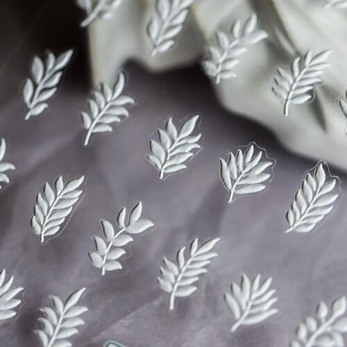 1 Sheet 3D White Leaves Adhesive Nail Art Sticker 5D Soft Embossed Reliefs Nail Decorations Decals Wholesale Drop Shipping