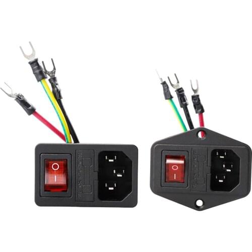 10A 250V Power Switch 3 in 1 AC Part Red Black 3D Printers Parts Fuse Supply Socket Outlet Triple with Cable Copper
