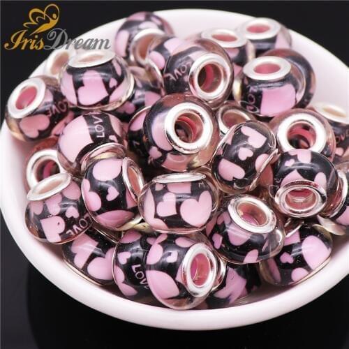 10Pcs Love Heart Rondelle European Plastic Resin Murano Spacer Glass Beads Fit Pandora Charms Bracelets for Jewelry Making