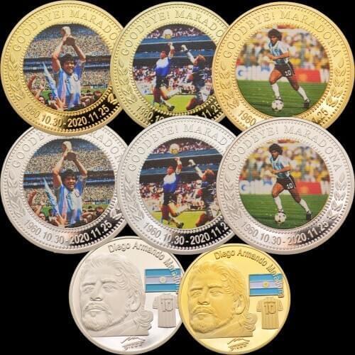 1960-2020 RIP Diego Maradona Gold Silver Plated Coin Soccer Football Star Challenge Coins Souvenir Gift for Him