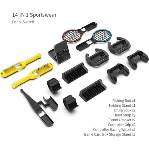 2021 14 Pcs/Set Sportwear for Switch Tennis Racket Hand Strap Controller Grip Racing Wheel Fishing Rod Drum Stick Storage Box