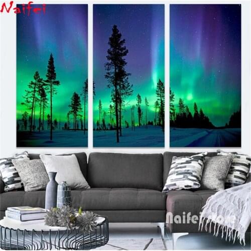 3 Panels 5D DIY Diamond Painting Northern Lights Full Diamond Embroidery Landscape Mosaic Cross Stitch Rhinestone Home Decor