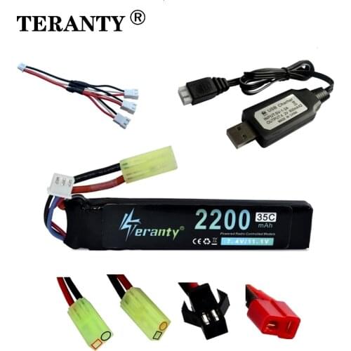 7.4V Lipo Battery for Water Guns Air Pistol Electric AKKU RC Parts 7.4V 2200mAh 35C battery with Charger For Airsoft Gun BB Toys