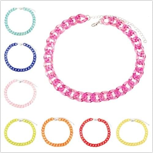 Jelly Color Acrylic Chain Necklace Boho Summer Plastic Cross Chain Colourful Collar Necklaces & Pendants Punk Jewelry for Women