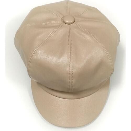 Kagenmo PU Leather Female Autumn And Winter Beret Retro Suncreen Sunhat Outdoor All-Match Casual Stroll Hat