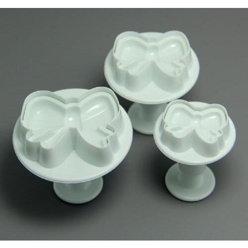 Free Shipping Plastic 3pcs Bowknot Plunger Cutters Cake Decoration Fondant Molds Set