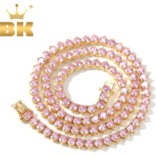 THE BLING KING New Style 4mm Pink CZ Tennis Chain With Women Fashion Gift Necklaces Hiphop Cubic Zirconia Hiphop Jewelry