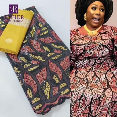 Black Sequined Net Mesh Lace Fashionable Ankara Embroidered Net Tulle Fabric Traditional Wedding Dresses Bazin Riche Lace Fabric