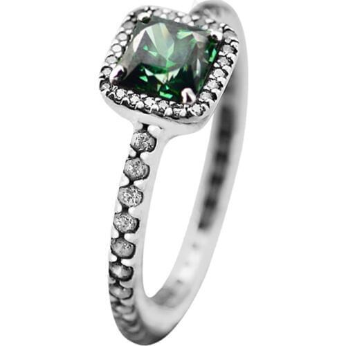Timeless Elegance Rings for Women Wedding Engagement 925 Sterling Silver Jewelry Green CZ Crystal Classic Rings