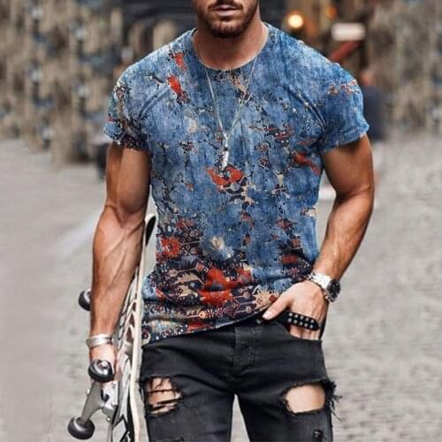 Vintage Pattern Print Mens Tee Shirts Summer Short Sleeve New Casual O-Neck T-Shirt Tracksuits Men Fashion Slim Tops Streetwear