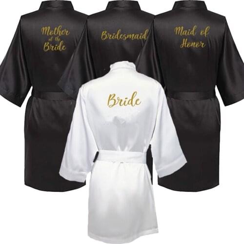 C&Fung sexy black robe Women Short Bride Bridesmaid Kimono Robes for Wedding Party sister of the bride mother of the bride robes